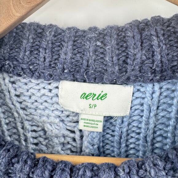 Aerie Colorblock Chunky Knit Sweater Blue Patchwork Cable Knit Size Small - Picture 3 of 7